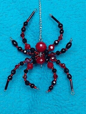Hand Crafted • Red and Black Beaded Spider Pendant